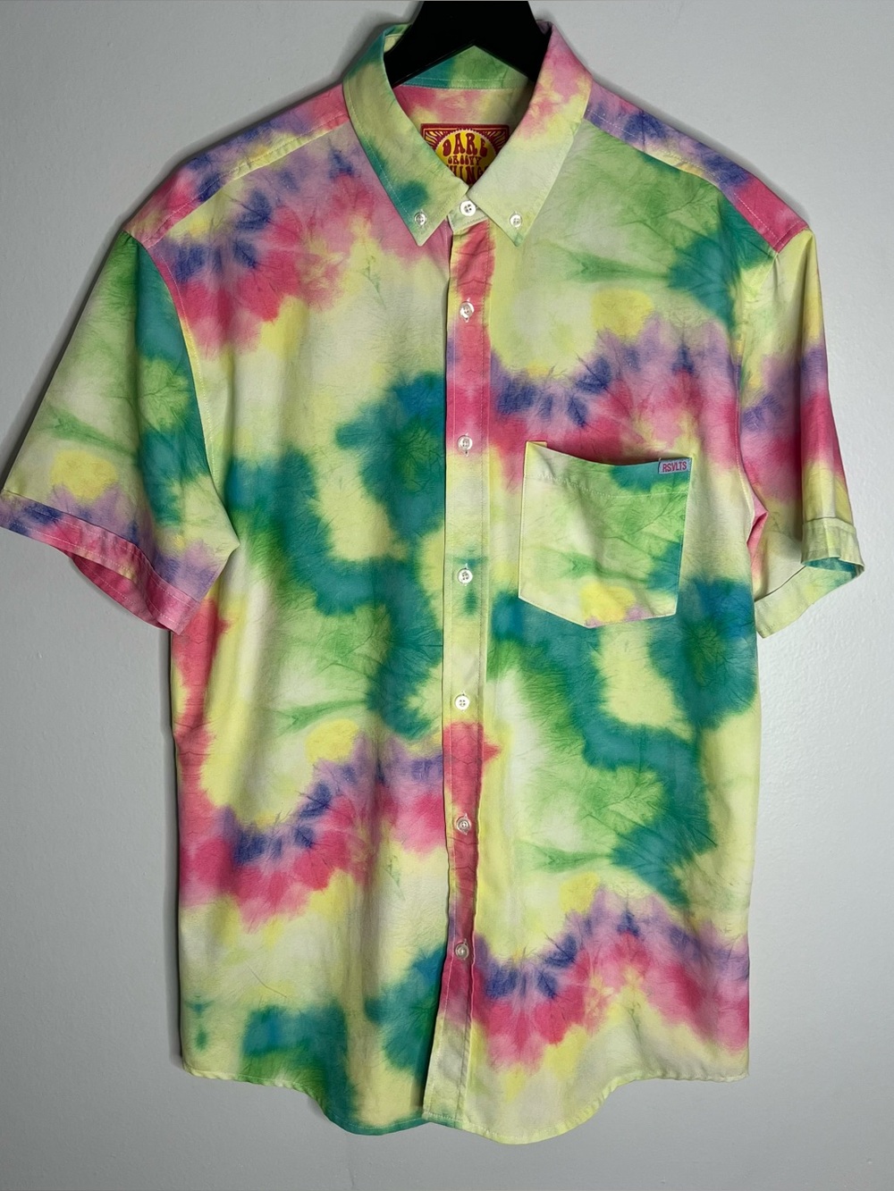 RSVLTS Short Sleeve Button Down Shirt Tye Dye Mens Large Multicolor